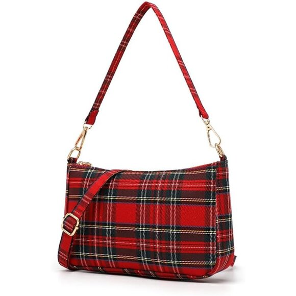 Plaid Crossbody Bag Nylon Water-Resistant Adjustable Strap Women Teens - Picture 2 of 7